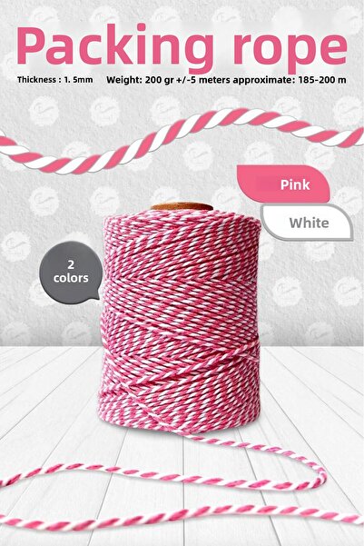 t tuğset etiket حبل التعبئة والتغليف والربط باللون الأبيض الوردي 200Mt-kp145
