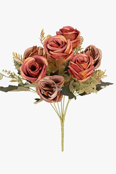 Yapay Çiçek Deposu 7 قطع صناعية من الورد البني الصغير ذو الرأس الكبير