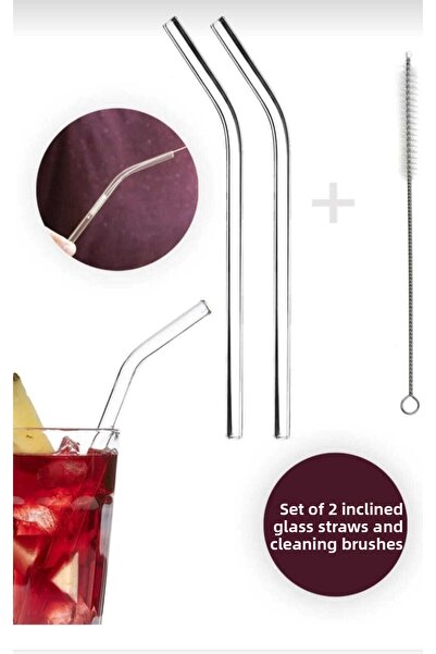 KaramelStore فرشاة تنظيف القش الزجاجية المائلة المكونة من قطعتين من Karamel Store، قطعتان من القش