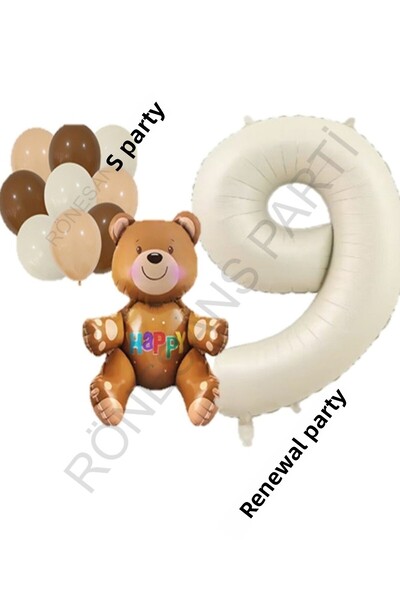 Generic Brand Beige Number Bear Foil and Latex Balloon Set Age 9