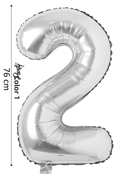 renk party Foil Balloon 2 Number Helium Balloon 76 cm Silver - 2 Years Old Ba...