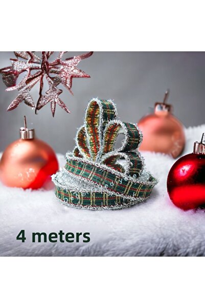 AGH Değerli Hediyeler 4 metri Panglică de Anul Nou Plaid Sclipici Ornament Pa...