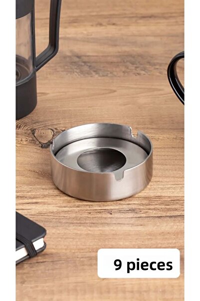 Doğuş Mutfak منفضة سجائر كروم 8 سم - صينية رماد من الفولاذ المقاوم للصدأ، 6 قطع مع غطاء