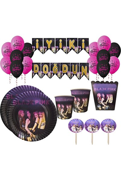 Partimarka Black Pink Themed Party Set for 16 People
