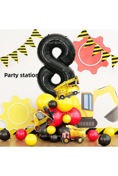 Parti Station Construction Theme 8 Years Birthday Balloon Welcome Set Dozer T...