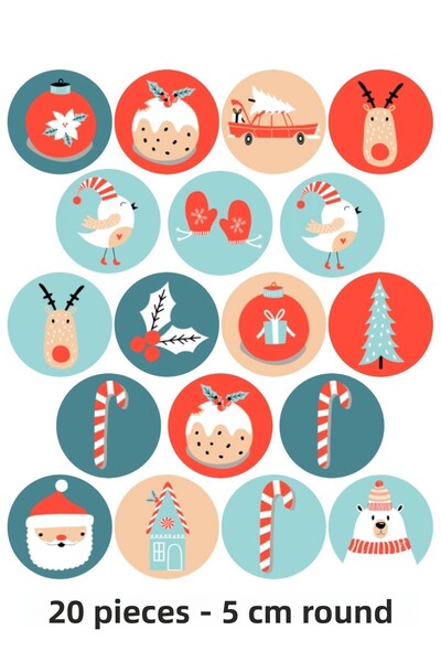 Atölye7Tasarım عيد الميلاد للعام الجديد 20 قطعة 5 سم زينة كعكة صالحة للأكل كوكي كب كيك حلوى اللب طباعة ورقية