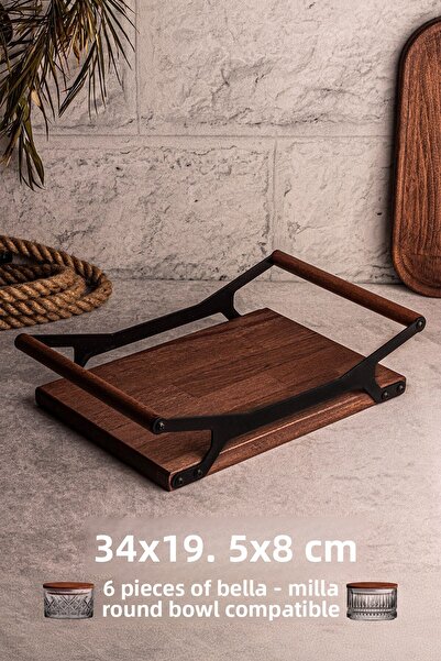 Snippy Elysia Timeless 6 Round Wooden Tray - Metal Detailed, Compatible Tea Coffee Presentation Tray