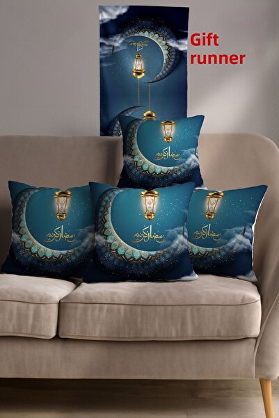 Hayal Dekoratif Fundal albastru cu tema Ramadan, cu model semilună, imprimare...