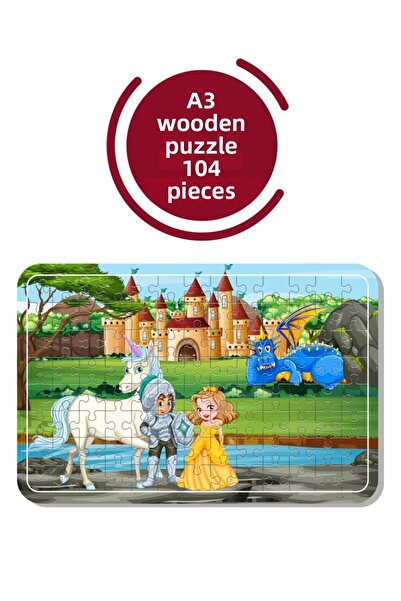 Baskı Atölyesi لغز خشبي للأميرة والأميرة A3 مكون من 104 قطعة