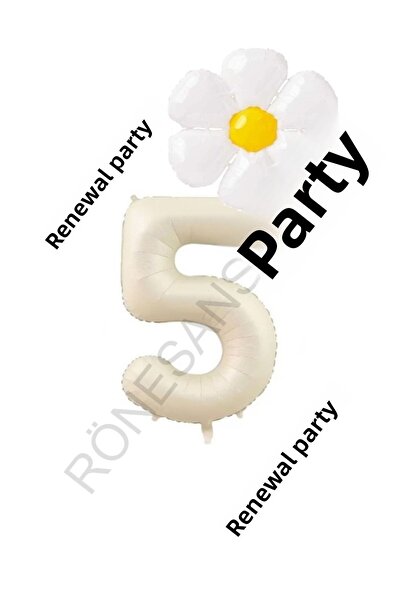 Generic Brand Beige Number and White Daisy Foil Balloon Set Age 5