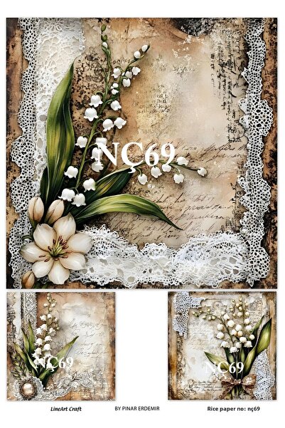 LİNEART Nostalgic Flowers Series Brass Decopage Paper No:Nç69