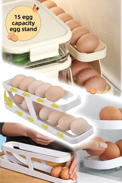 Gaggani Household Automatic Scroll Egg Rack Holder 2 Tiers Fridge Organizer Refrigerator Egg Holder Rack