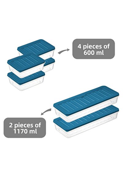 Meleni Home 6-Piece Microwave Compatible Storage Container - Petrol 2x1170ml/4x600ml Food