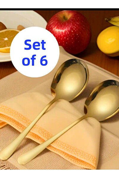 BRE HOME 21 cm Serving Serving Spoons - 6 Pieces Gold Stainless Steel