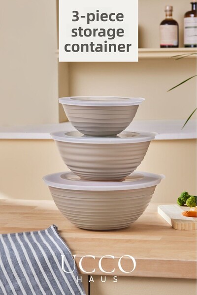UCCO Set of 3 Storage Containers 1+2+3 Liter Food Storage with Lid Microwave Refrigerator Compatible Pinterest Bowl