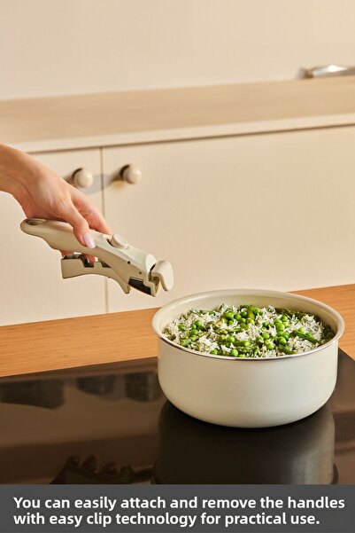 Karaca X Refika Swiss Crystal Almond Cream Easy Clip 5 Piece Induction Base Pot/Pan Set