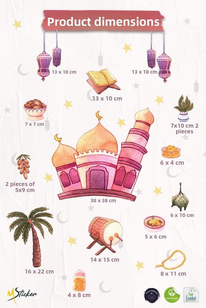 MSticker Pink Tones Cami Ramadan Month Themed Glass Wall Ornaments for Double-Sided Printed Glass Welcome R