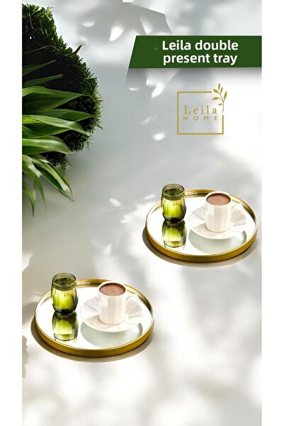 Leila 2 Pieces Round Mirrored Presentation Holder Gold 24X24 Coffee and Tea Presentation Tray