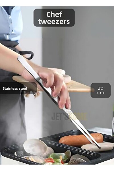 Jet's Home Stainless Straight Tip Chef Tweezers - Steel Kitchen and Tongs Tweezers 20cm