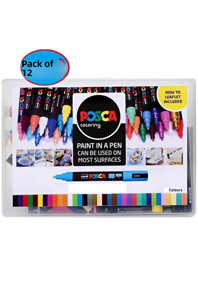 Uni Posca Set of 12 - 0.7mm Marker Pen, Pc1m Pc - 1m