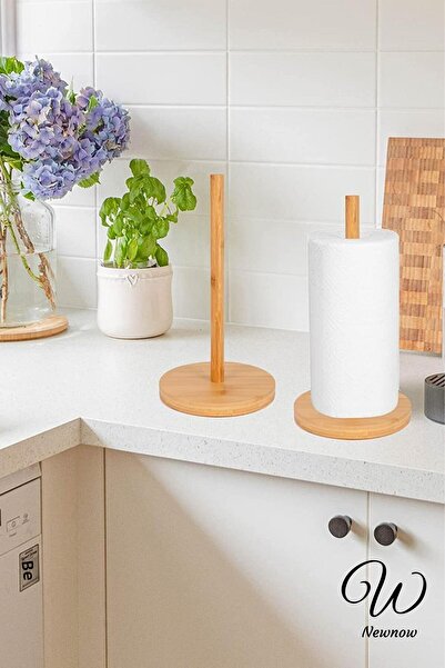 NEWNOW حامل مناشف المطبخ الورقية العمودي من الخيزران، حامل مناديل الخيزران، ح...