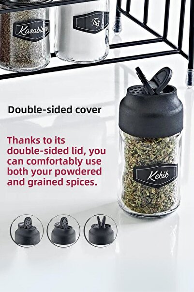 grimorlife Set of 8 Double Covered Glass Spice Jars with Metal Stand - Salt Shaker, Pepper Shaker Spice Set