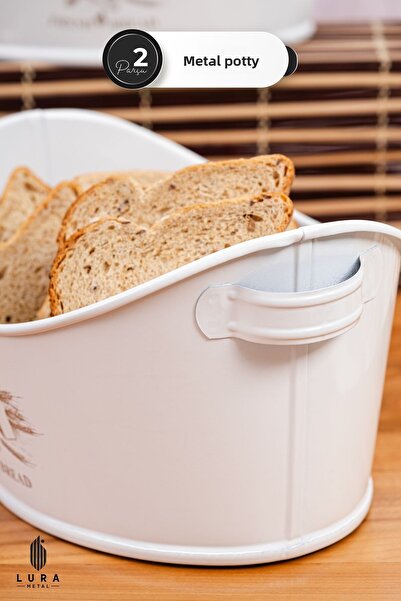Skygo 2-Piece White Metal Boat Bread Holder - 23X13 cm Stylish and Durable Bread Basket
