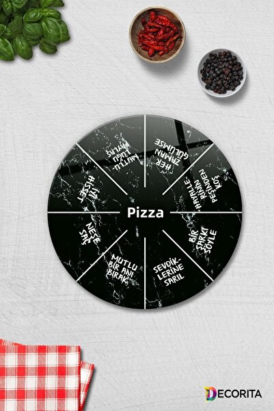 Decorita Pizza Serving Plate| Black Marble| Mottolu Pizza Plate| Diameter 32cm