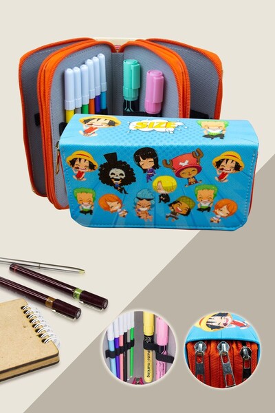 Size Pencil Case Anime One Three Compartments Vegan Leather (pen holder)