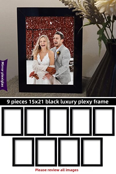 yhfoto 9 قطع إطار 15x21 A5 إطار زجاج شبكي أسود فاخر - إطار أسود - A5