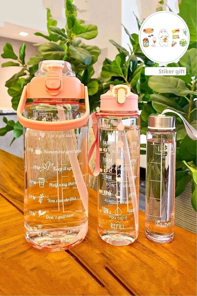 Rosemor زجاجة مياه رياضية شفافة تحفيزية جديدة غير معطرة مكونة من 3 قطع مع قش ...