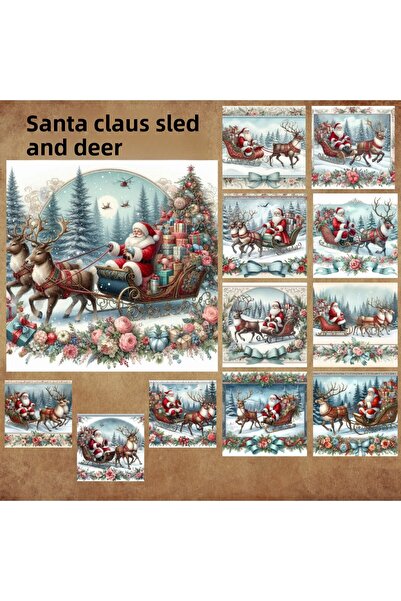 Pink Swan Craft 12 bucăți vintage cu sania și căprioare de Moș Crăciun pentru...