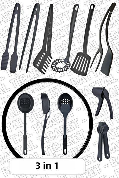 ÖzSa Home 9 Piece Fireproof Non-Stick Teflon Serving Set Ladle Beater Serving Tongs Plastic Serving Set