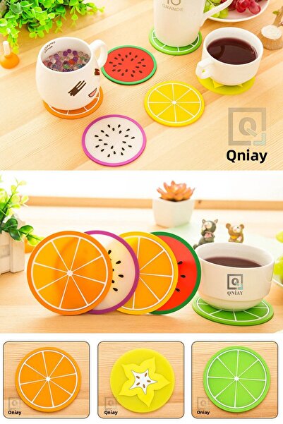 QNİAY 5 قطع من قاعدة أكواب السيليكون على شكل فاكهة غير قابلة للانزلاق وحامل أكواب الشاي والقهوة وطاولة العمل