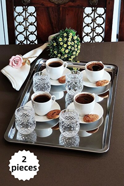 ÖzSa Home 2 قطعة من الفولاذ المقاوم للصدأ لخدمة وعرض الشاي والقهوة والحلوى مقاس 43 × 28 سم