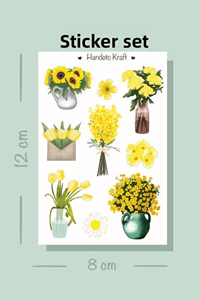 Handeto Kraft Set de autocolante cu flori galbene, autocolant, album de însem...