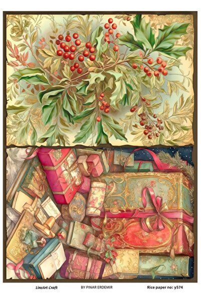 LİNEART ورق ديكوباج نحاسي بنمط عيد الميلاد رقم: YILBAŞI574- 29X42 سم