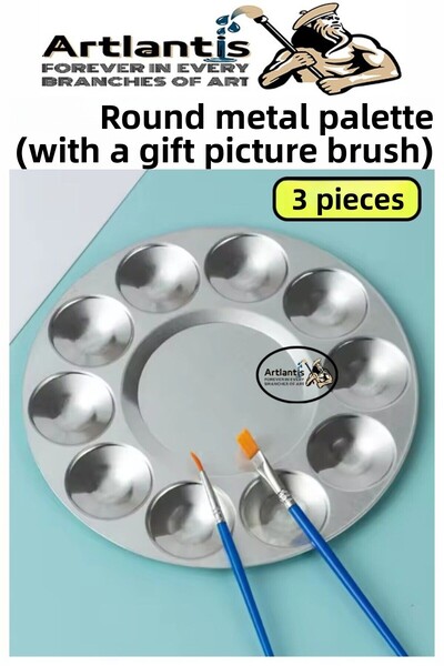 Artlantis Paletă rotundă din metal 3 bucăți Paletă metalică pentru vopsea cu ...