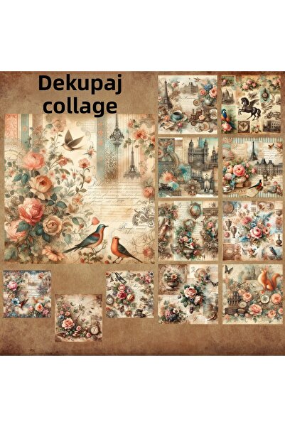 Pink Swan Craft Set de autocolante vintage pentru colaj de decoupage – 12 buc...