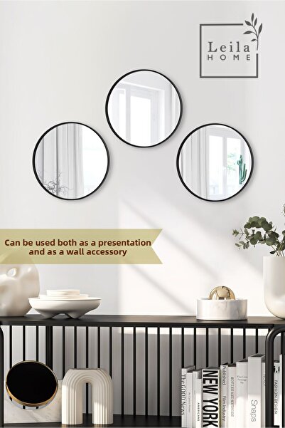 Leila 2 Pieces Round Mirrored Presentation Holder Black 24X24 Coffee and Tea Presentation Tray