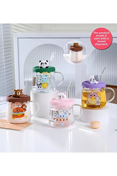 Gift Moda Colorful Animal Figured Silicone Lid Glass Mug with Straw