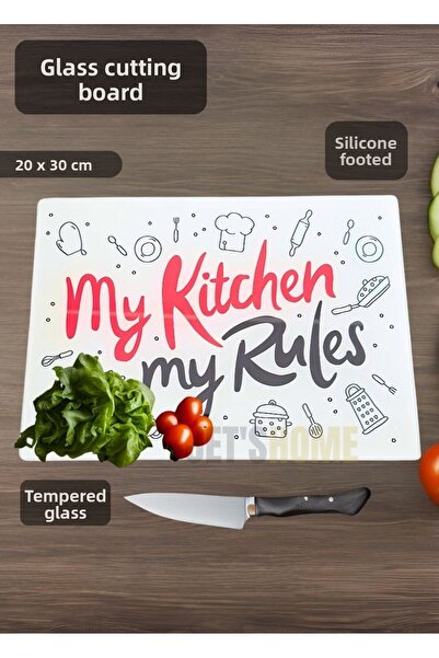 Jet's Home لوح تقطيع زجاجي لوح تقطيع مقسى بأرجل من السيليكون مقاس 20 × 30 سم