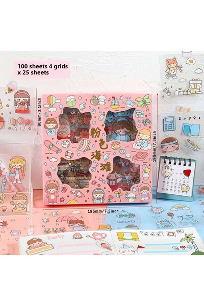 GUGUK Happy Life Themed 100 Sheets 4 Compartments Sticker Set • Bullet Journal (Ggk-Dg035)