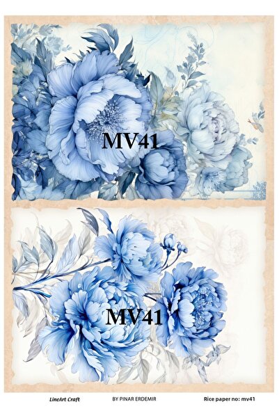 LİNEART Mavi̇41 Brass Decopage Paper - 29X42Cm