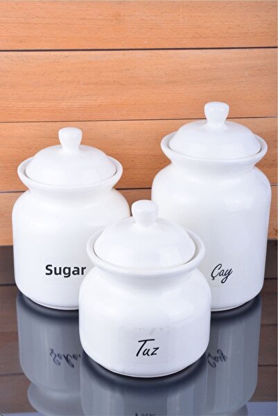 Sezka Life طقم برطمان حلوى شاي وقهوة سيراميك 3 مقاسات وملصقات شفافة 30 قطعة