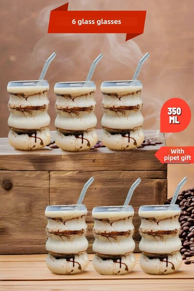 Open Home Concept 6 قطع من قش القهوة الباردة والساخنة معقود من البورسليكات 35...