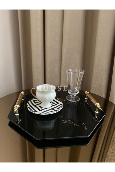 Housess صينية حنة للخطوبة من الرخام الأسود المطرز بالمرآة