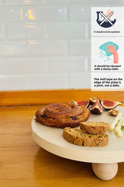 justwood 25 Cm Risus Beech Ball with Mdf Plate - Round Cake Presentation Serving Plate