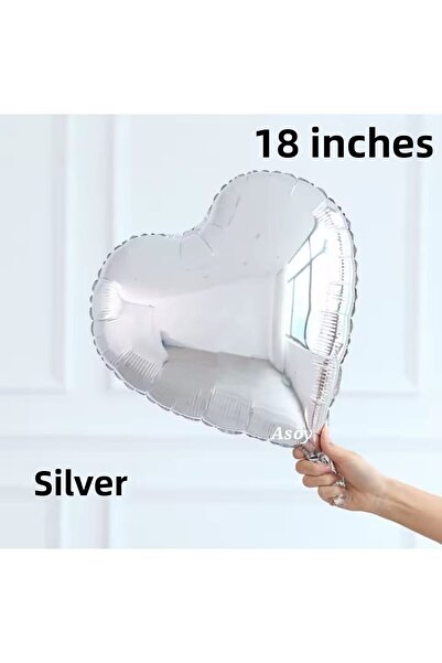 asöy بالون فويل فضي اللون على شكل قلب 18 بوصة 45 سم 1 قطعة
