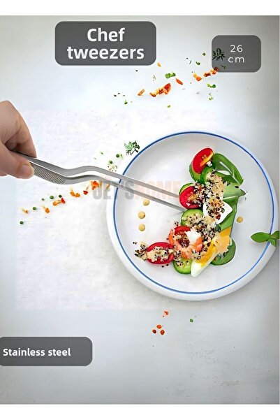 Jet's Home Stainless Curved Clear Tweezers - Steel for Food and Tongs, 26 cm